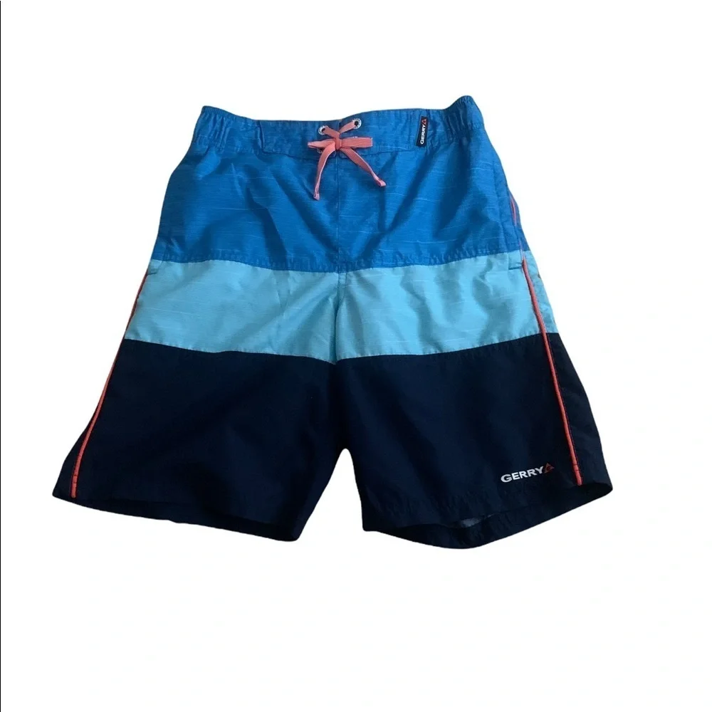 Gerry Gear | Youth Boys Swim Trunks Medium Blue Ocean Hot Orange Striped